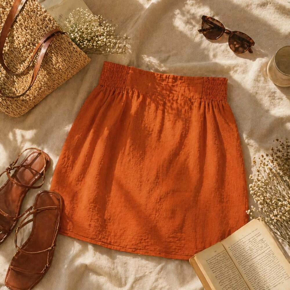 Vintage ASCEN Orange Midi Skirt Elastic‎ Waist Y2K Minimalist USA L